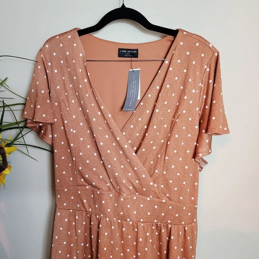 Lane Bryant Brown Polka Dot Midi Dress